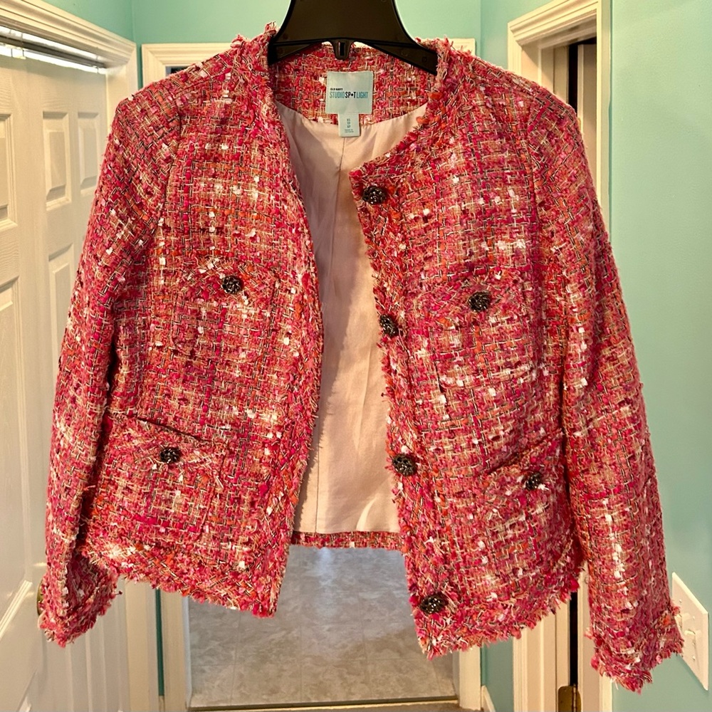 Old Navy Studio Spotlight Pink Tweed Jacket Size XS